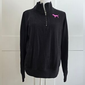 Victoria Secret PINK Black Quarter-Zip Pullover with Pink Logo